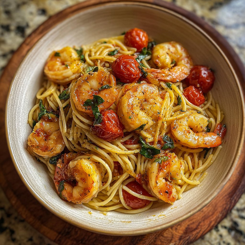Shrimp Tomato Basil Spaghetti